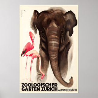 Poster Jardin Zoologique Zurich Suisse Vintage