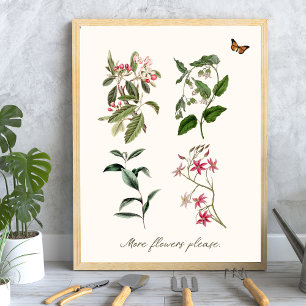 Poster Jardinier de script en fleurs roses Vintages