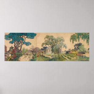 Poster Jardins de la propriété de 1890 Oiseaux et Étang A