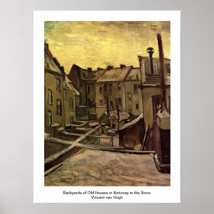 Poster Jardins de vieilles maisons à Anvers dans la neige