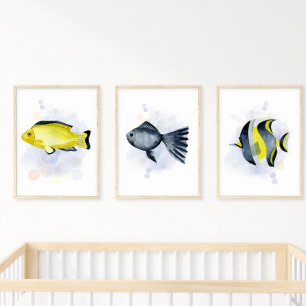 Poster Jaune Black Tropical Poisson Océan Thème
