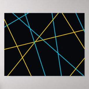 Poster Jaune, Bleu, cool, tendance, urbain, lignes modern