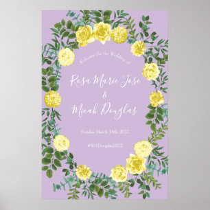 Poster Jaune clair & Lilac Purple & Rose Floral Mariage