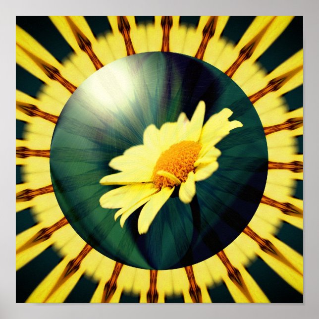 Poster Jaune Daisy Floral Art Abstrait (Devant)