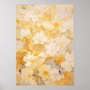 Poster Jaune et crème Abstraite Florale