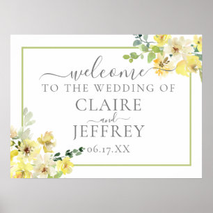 Poster Jaune Floral Sage Vert Mariage d'été Bienvenue