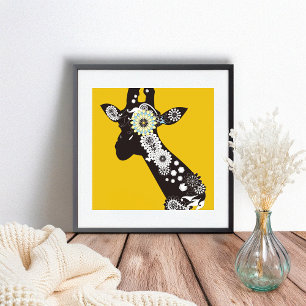 Poster Jaune Funky Cool Paisley Giraffe Drôle Animal