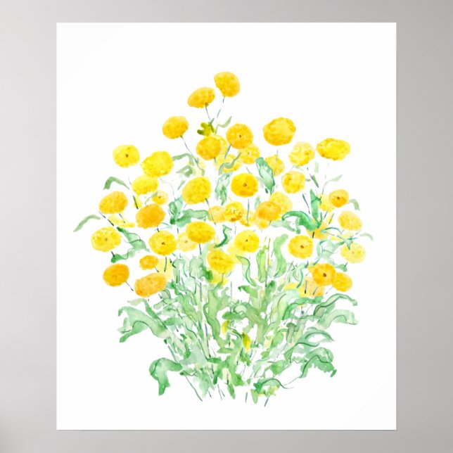 Poster jaune petite marguerite bouquets d'aquarelle (Devant)