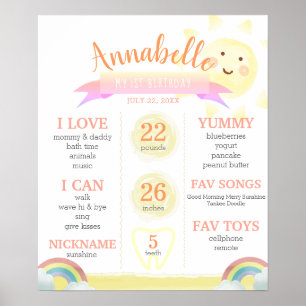 Poster Jaune Sunshine Girl 1er Anniversaire Jalon