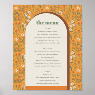 Poster Jaune Super Arc Retro Floral Mariage Menu