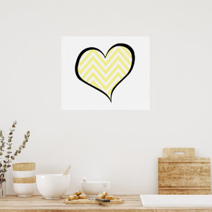 Poster Jaune Zigzag, Jaune Chevron, Motif d'onde, Coeur