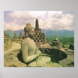 Poster Java vintage, temple de Borobodur, chiffre de