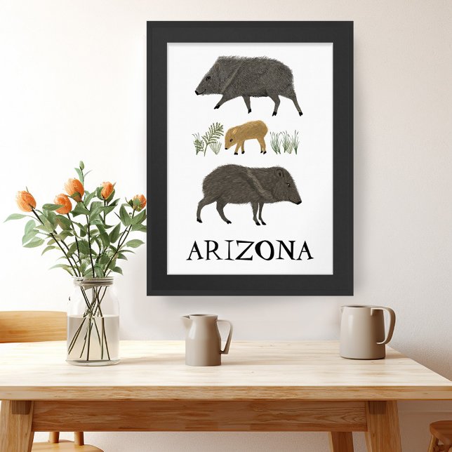 Poster Javelina Family Portrait Animaux du désert ARIZONA (Javelina Family Portrait Desert Animals ARIZONA Poster Wall Art - customize with your text)