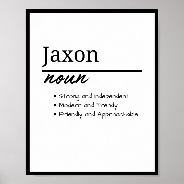 Poster Jaxon, Définition de prénom personnalisé garçon (Devant)