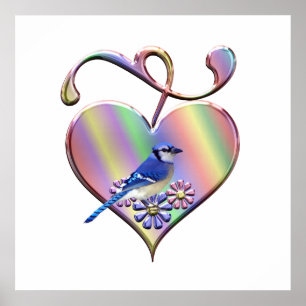 Poster Jay bleu dans un joli coeur