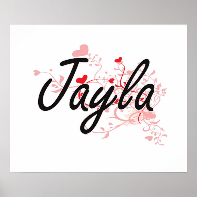 Poster Jayla Nom Artistique Design avec Coeurs (Devant)