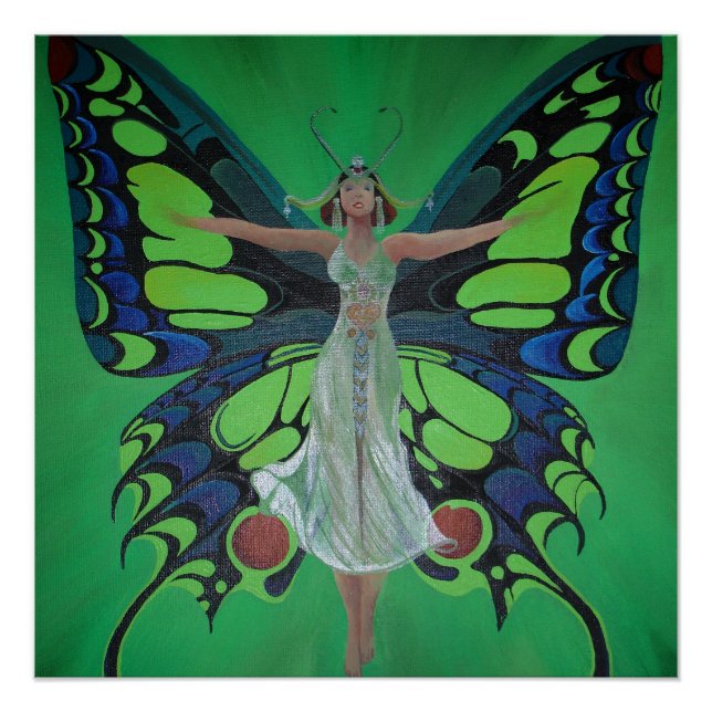 Poster Jazz Age Showgirl Flapper portant des ailes papill (Devant)