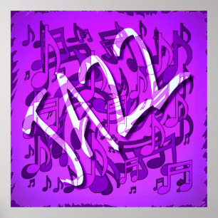 Poster Jazz Music Motif Dancing Swirling Notes Violet