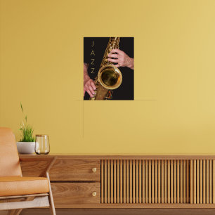 Poster Jazzman jouant du saxophone doré