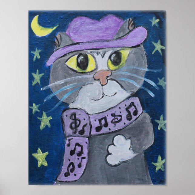 Poster Jazzy Cat Folk Art (Devant)