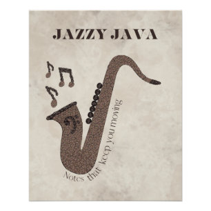 Poster Jazzy Java-Grains de Café-Saxophone-