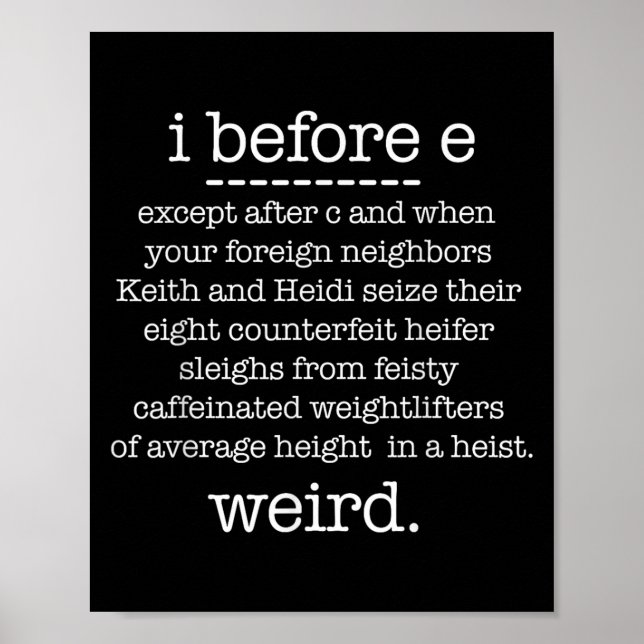 Poster Je Avant E Sauf Quand Keith Weird Funky Grammar M (Devant)