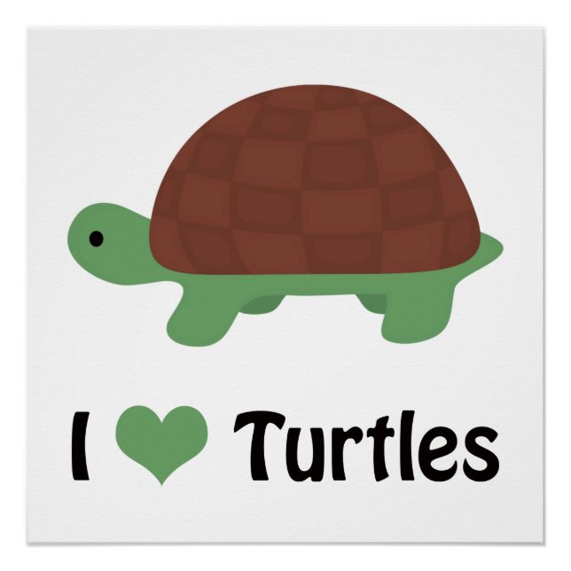 Poster Je coeur Tortues mignonnes Petite Tortue Cartoon (Devant)