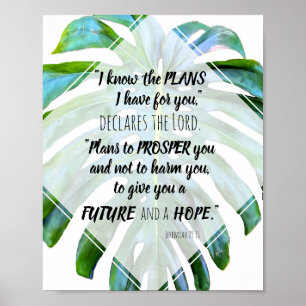 Poster Je Connais Les Plans Jeremiah 29:11 Monstera Feuil