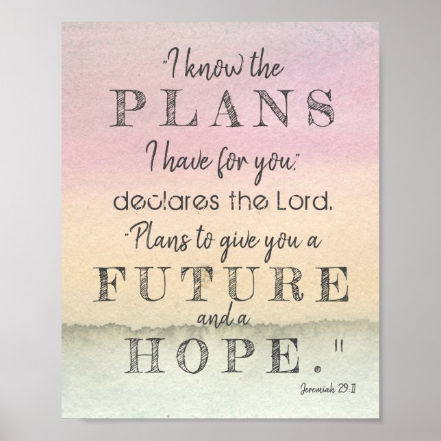 Poster Je Connais Les Plans Jeremiah 29:11 Pastel Aquarel (Devant)