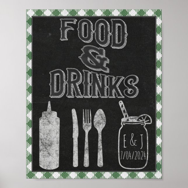 Poster Je fais BBQ Party Green Food Bar Repas & Boissons  (Devant)