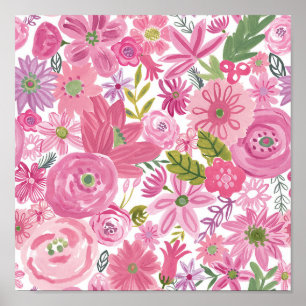 Poster Je fais Pink Aquarelle Motif Floral