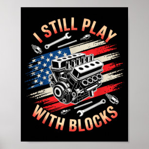 Poster Je joue avec des blocs drôle de moteur de voiture