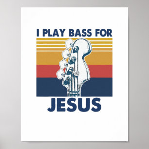 Poster Je Joue Basse Pour Jésus Guitare Vintage