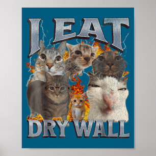 Poster Je mange de la cloison sèche Mème de chat drôle Gr