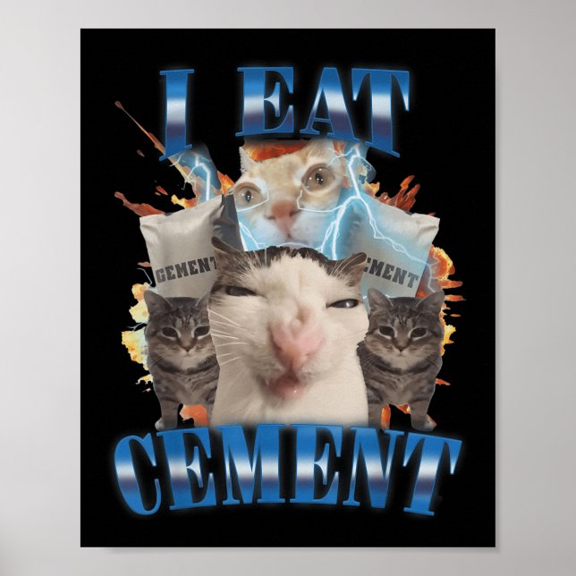 Poster Je Mange Du Ciment Maudit Chat Drôle Odly Spécifiq (Devant)