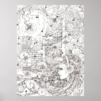 Poster Je me suis assis au bord de l'océan - illustration