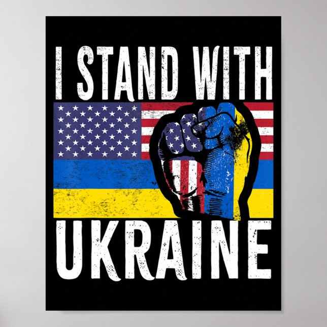 Poster Je Me Tiens Avec L'Ukraine Drapeau Américain Souti (Devant)