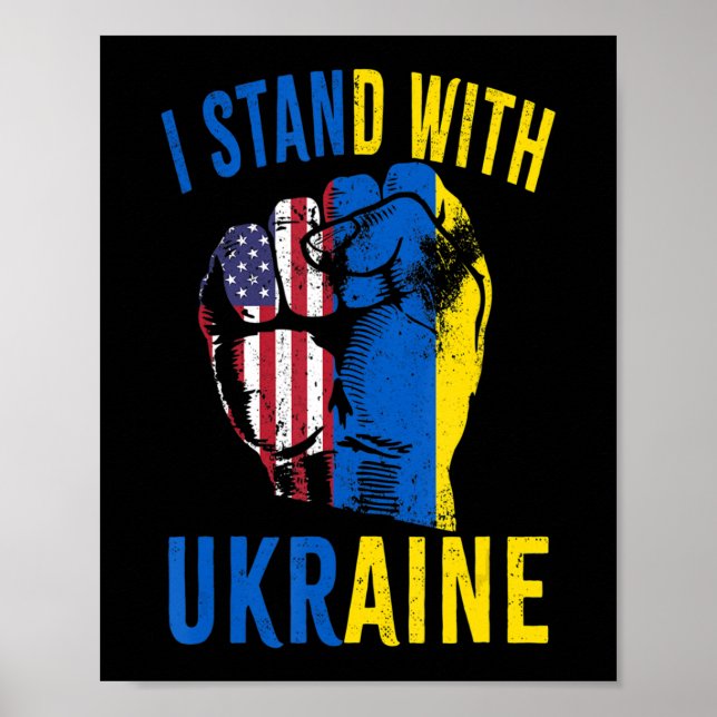 Poster Je Me Tiens Avec L'Ukraine Drapeau Américain Souti (Devant)