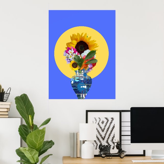 Poster Je peux m'acheter des fleurs ! Bleu (Bureau à domicile)
