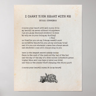 Poster Je Porte Ton Poème Coeur - EE Cummings