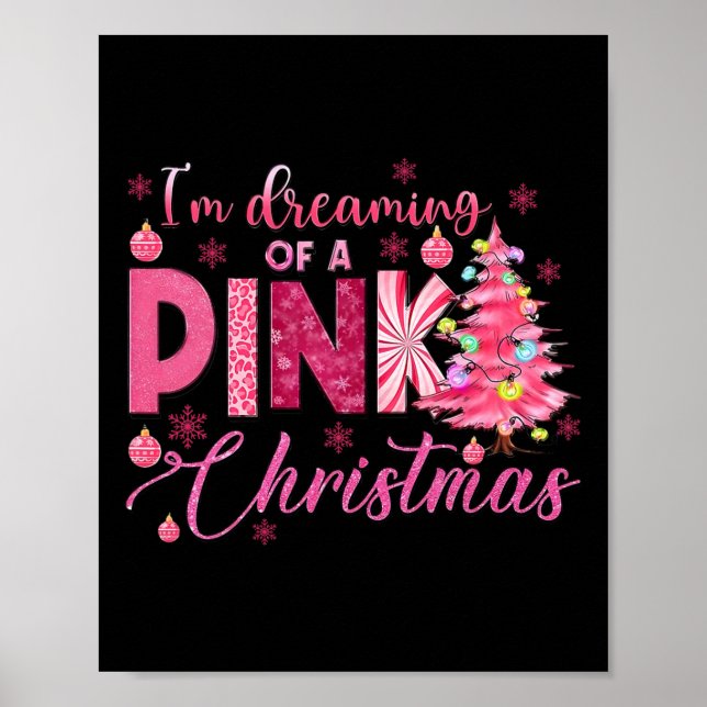 Poster Je rêve d'un Noël rose amusant Christ rose (Devant)