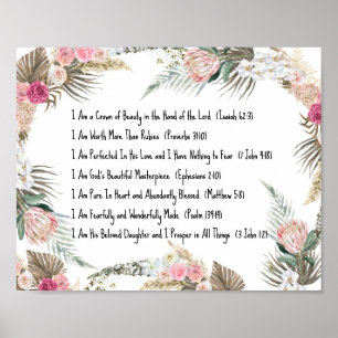 Poster Je Suis Affirmations Floral Christian