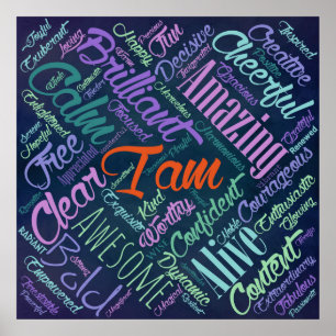 Poster Je suis Affirmations Word Cloud Art