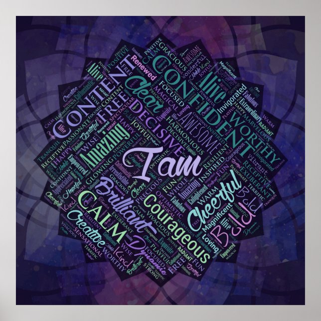 Poster Je suis Affirmations Word Cloud Art in lotus (Devant)