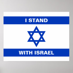 Poster Je suis avec Israël coutume texte blanc drapeau Is