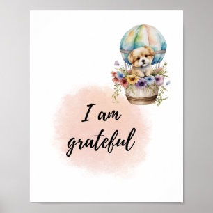 Poster Je Suis Grateful Kid Room Chiot Affirmation Positi