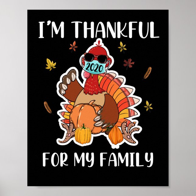 Poster Je suis heureux pour ma famille Thanksgiving Turqu (Devant)