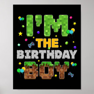 Poster Je suis L'Anniversaire Pixel Gamer Party Correspon