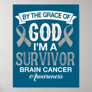 Poster Je suis survivant du cancer du cerveau, ruban gris