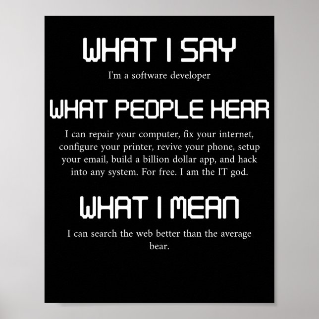 Poster Je suis un développeur de logiciels programmation  (Devant)